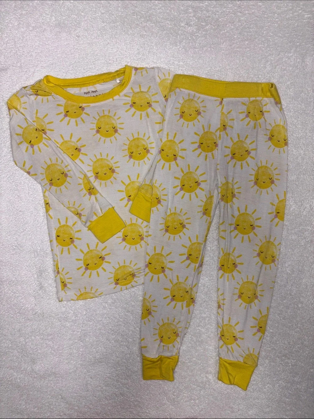 Little Sleepies White and Yellow Sun Print Long Sleeve Pajama Set unisex 2t